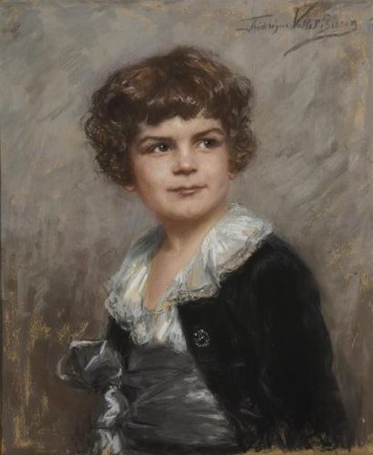 null Frédérique VALLET BISSON (1865- ?). Portrait d'enfant. Pastel sur papier, signé...