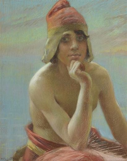 null Emile DELLA SUDA (XIX-XXe). Jeune vénitien. Pastel. 61 x 49 cm.