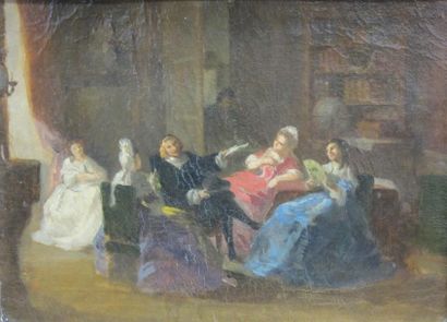 null Louise-Emilie LELEUX-GIRAUD (1824-1885). Les femmes savantes. Huile sur carton...