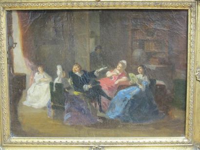 null Louise-Emilie LELEUX-GIRAUD (1824-1885). Les femmes savantes. Huile sur carton...