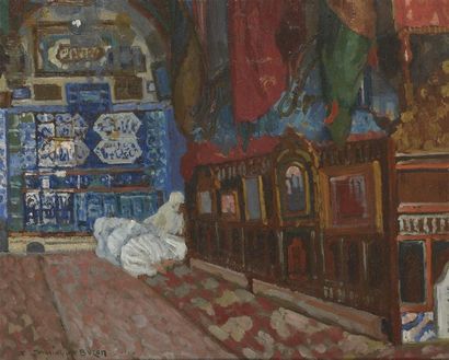 null Maurice de BUZON (1879-1958). Intérieur de mosquée. Huile sur panneau, signé...