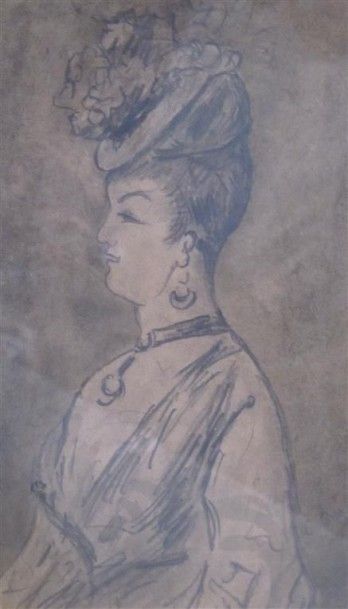 null Contantin GUYS (1802-1892). Elégante de profil. Crayon sur papier, signé en...