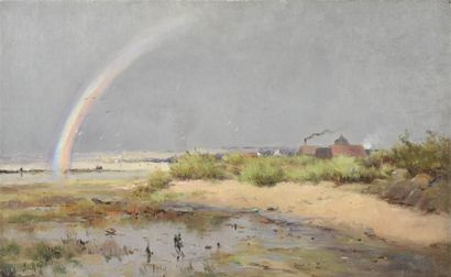 null Marie Joseph Léon IWILL (1850-1923). Arc en ciel à marée basse. Huile sur toile,...