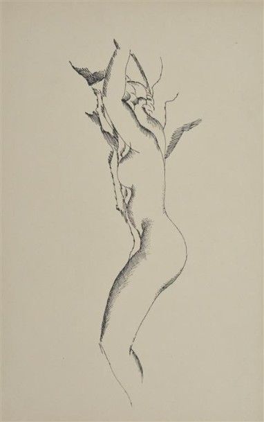 null Louis BILLOTEY (1883-1940) Femme nue de profil. Plume et encre de Chine,porte...