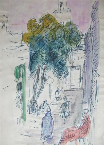 null CARLOS-REYMOND (1884-1970). 13 dessins de voyage en Tunisie. Plume, aquarelle...