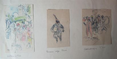 null CARLOS-REYMOND (1884-1970). 13 dessins de voyage en Tunisie. Plume, aquarelle...