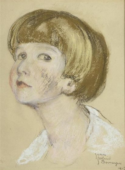 null Jean Gabriel DOMERGUE (1889-1932). Portrait d'enfant. Pastel et crayon, signé...