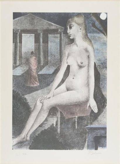 null Paul DELVAUX (1897-1994). L'Idole, 1982. Sérigraphie en couleurs, n°8/75, signée...