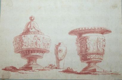 null Ecole française du XVIIIe siècle. Etude de vases. Sanguine sur papier. 18 x...