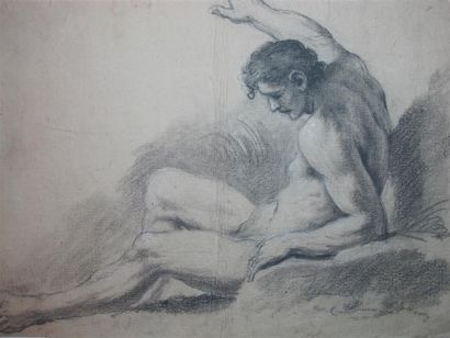 null Giovanni Battista TONNA (1760 -1830). Académie d'homme. Fusain et réhauts de...