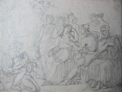 null Ecole néoclassique, 1820. Scène mythologique. Pierre noire sur papier préparé...