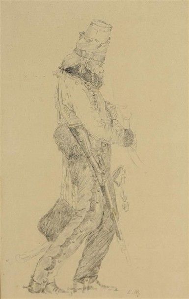 null Ernest MEISSONNIER (1815-1891). Militaires. Plume sur papier. Monogrammé en...