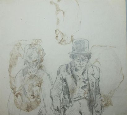 null Attribué à Christophe FRATIN (1800-1864). Etude de singes. Encre brune sur papier....