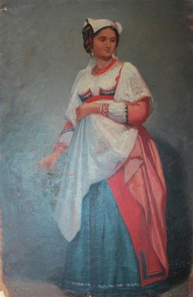 null Alfred de CURZON (1805-1895). Italienne. Huile sur papier. 28,5 x 18,7 cm. (Petite...
