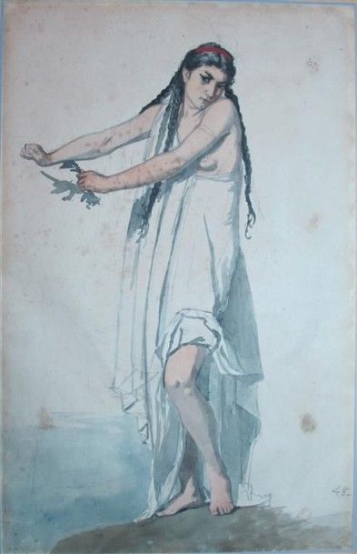 null Filippo BIGIOLI (1798-1878). Etude de femme. Aquarelle et crayon sur papier,...