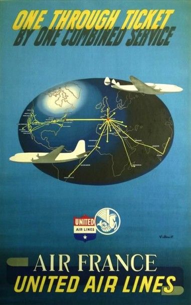 null VILLEMOT Bernard. AIR FRANCE UNITED AIR LINES. Entoilée, 62 x 100 cm. VERSION...