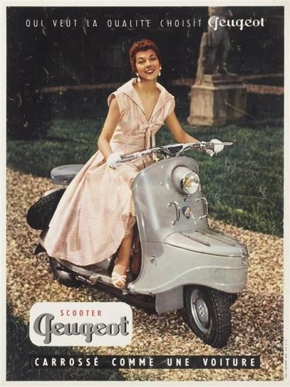 null Affiche photo SCOOTER PEUGEOT 1955. Entoilée, 49 x 66 cm.