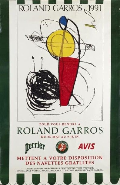 null MIRO Joan. ROLAND GARROS 1991 affiche Abribus. 120 x 160 cm, non entoilée.