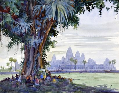 J. RUEDOLF (XIX-XXe) 
Angkor Vat
Aquarelle sur papier encadrée.
Signée, située et...