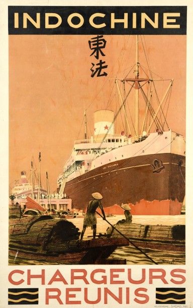null 1930
Indochine.
Chargeurs réunis
Illustration de Sandy Hook (Georges Taboureau.
1879-1960)
Héliochromie-Sadag,...