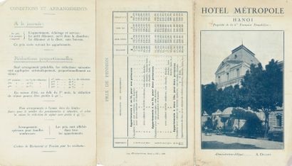 null 1924
DEUX DÉPLIANTS PUBLICITAIRES DE L'HÔTEL MÉTROPOLE DE HANOÏ Créé en 1901,...