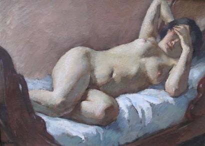 null CLEMENT-SERVEAU (1886-1972). Femme nue allongée. Huile sur toile, signée en...