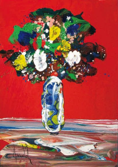 MARCESTEL, né en 1943 Bouquet Acrylique sur papier marouflé sur toile, signé en bas...