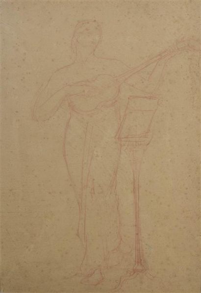 null Louis APPIAN (1862-1896). " Joueuse de mandoline ". Dessin à la sanguine encadré....