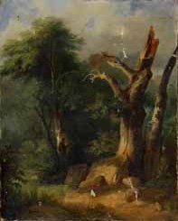 ÉCOLE FRANÇAISE, début XIXème siècle Forêt à l'arbre mort Huile sur toile (accidents)...