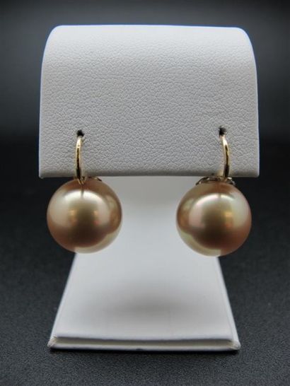 null Boucles d'oreilles en or jaune 750°/°° (18 k), ornées de perles de culture couleur...