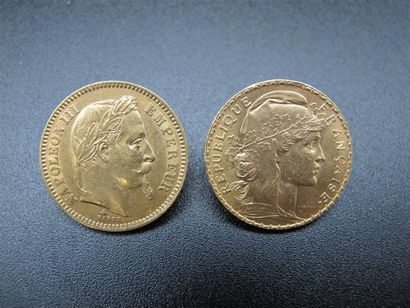 null Napoléon III, tête laurée, pièce de 20 francs or, 1864 A; poids : 6,5 g et pièce...