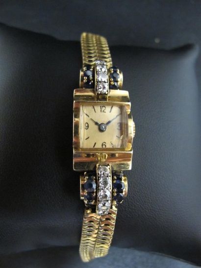 null Montre bracelet de dame en or 18k et platine (950 °/°°), cadran en or avec index...
