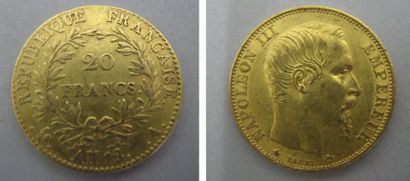 null Quatre monnaies de 20 francs or : Bonaparte, Napoléon Ier, Louis XVIII et Napoléon...