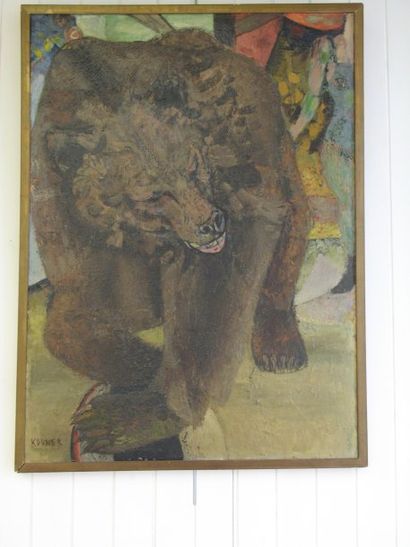 null "L'ours", Huile sur toile signée en bas à gauche. Dim. : 100 x 73 cm