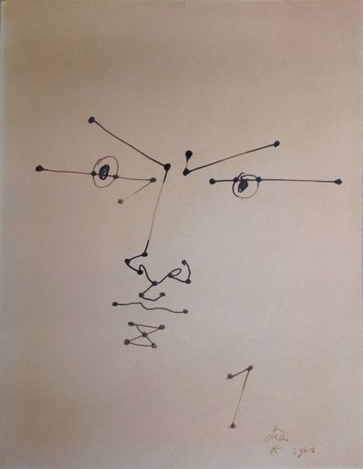 JEAN COCTEAU (1889-1963) "visage aux points 1 «, encre noire, signée et datée 1954...