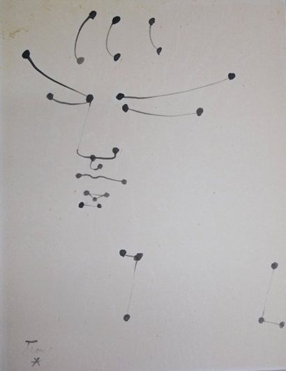 JEAN COCTEAU (1889-1963) "visage aux points 2 «, encre noire, signée en bas à gauche,...