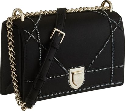 null Sydney TOLEDANO DIOR « Diorama » Sac à rabat en taille Medium. Satin noir avec...