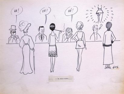 null GUS. Gustave ERLICH, dit (1911-1997) " La maxi-mode. ", vers 1960. Dessin d'humour...