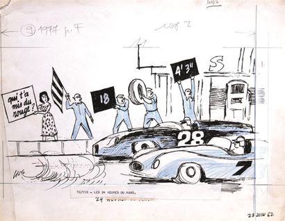 null GUS. Gustave ERLICH, dit (1911-1997) " Les 24 heures du Mans. ", 23 Juin 62....