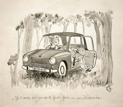 null Jean BELLUS (1911-1967) " Je t'avais dit que ça te ferait faire un peu d'exercice....