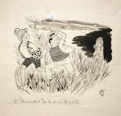 null Jean BELLUS (1911-1967) " Là ! tu es content ? Tu les as vus tes nudistes. ",...