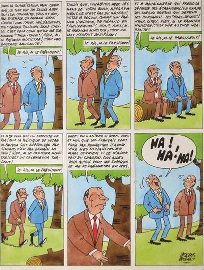 null Jacques FAIZANT (1918-2006) " Je ris Mr. Le Président ", 1993. Dessin en couleurs...