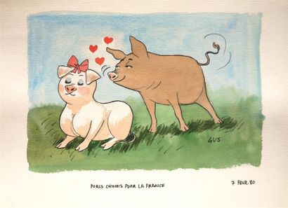 null GUS. Gustave ERLICH, dit (1911-1997) " Porcs Chinois pour la France. ", 7 Février...
