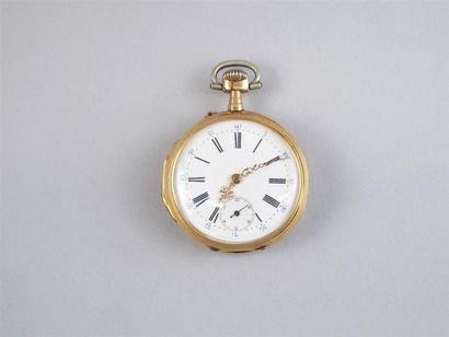 null Montre de gousset en or jaune (750°/°°) (18k), cadran émaillé blanc à chiffres...