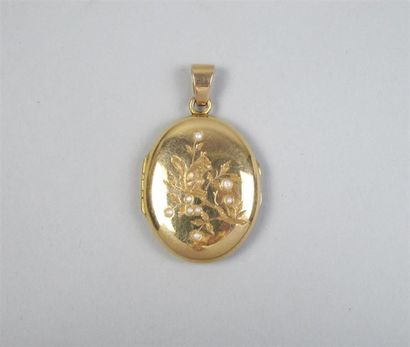 null Pendentif ovale formant médaillon en or jaune 750 °/°° (18k) gravé d'un écureuil...