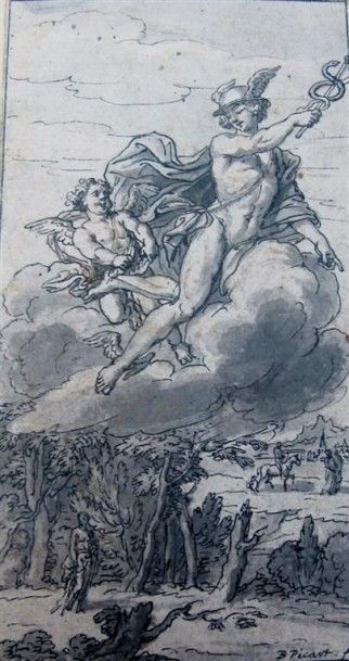 null PICART Bernard (1673-1733). Allégorie de Mercure. Plume noire et lavis de gris...