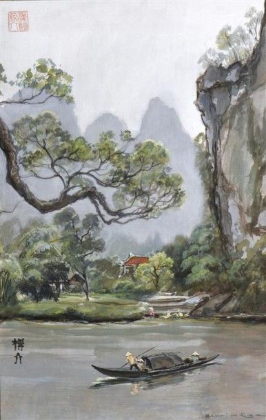 null Henri Mège (1904-1984). Ninh Binh, la "Baie d'Along terrestre", la rivière Tam...
