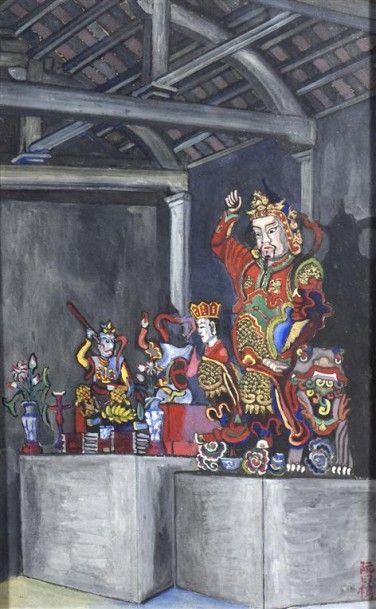 null Suzanne BONNAL DE NOREUIL ( 1888-après 1965). Statuettes de temple. Aquarelle...