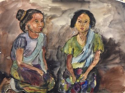 null Lou Albert-Lasard (1885-1969) Deux laotiennes (vers 1936). Aquarelle sur papier,...