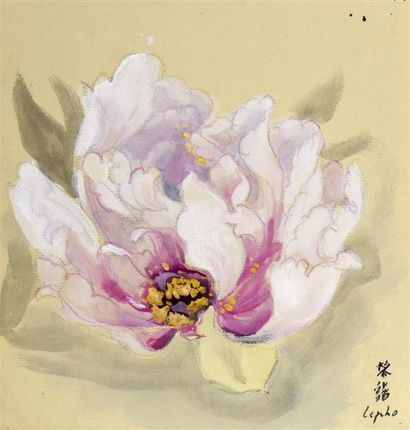  Lê Pho (1907-2001) Fleur de lotus. Gouache et aquarelle sur papier de couleur crème... Gazette Drouot
